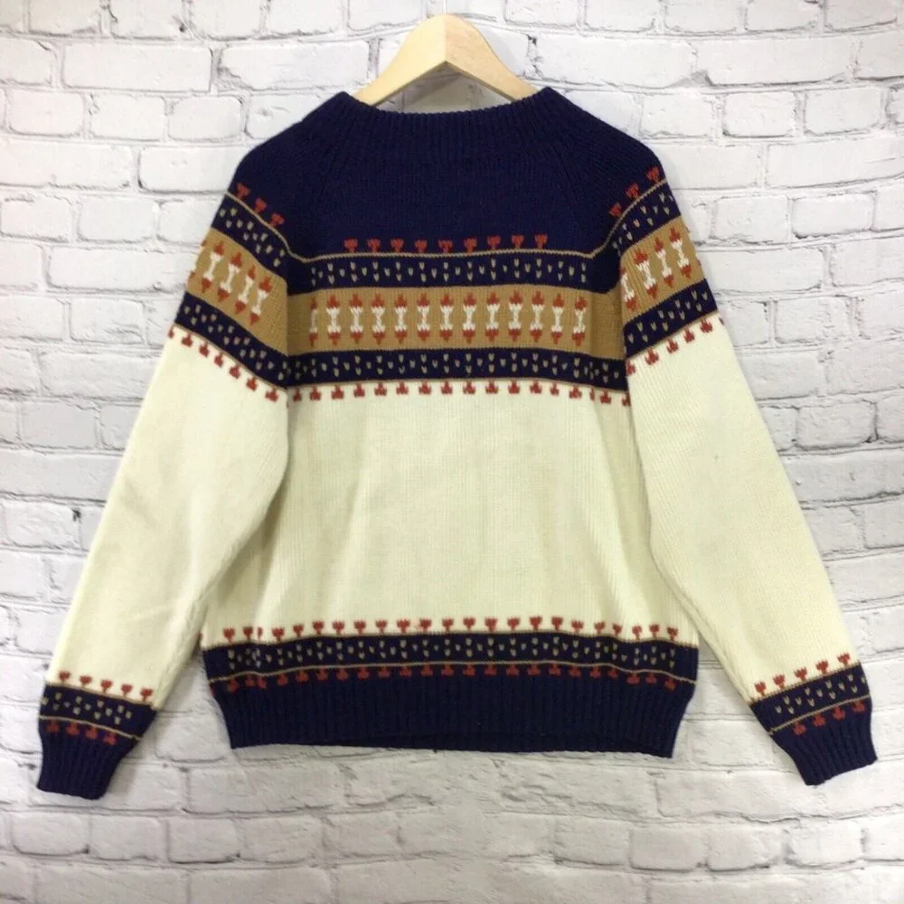 JC Penney Vintage Sweater 70's Nordic Knit Mens Sz‎ L Large Flaw Small Hole